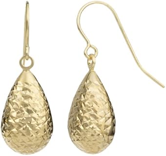 Dazzling Kooljewelry 10K Yellow Gold, Diamond-Cut Pear Shaped Dangle Earrings with French Wire Back