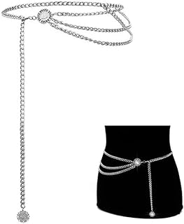 YEAHACLUB Waist Chain, Silver Plated Multilayer Body Belly Chain, Minimalist Elegant Fashionable Waist Chain Belt for Parties Banquets Dance Accessories, 45.3inches