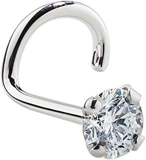 Nickel-Free 14K White Gold Clasp, Cubic Zirconia Gemmed Nose Ring Stud, Screw Twist Design for Luxurious Elegance, FreshTrends Original from USA