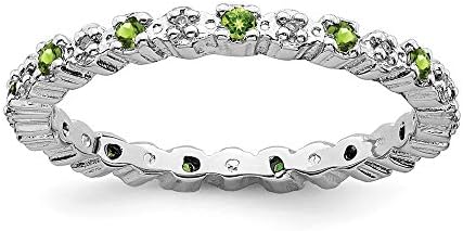 925 Sterling Silver Polished Prong set Peridot and Diamond Ring Jewelry for Women - Ring Size Options: 10 5 6 7 8 9