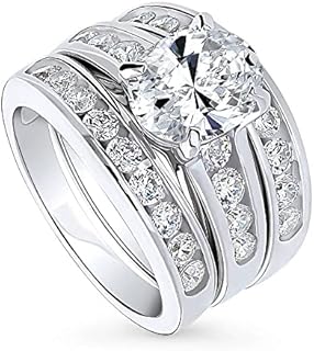 BERRICLE Sterling Silver Solitaire Wedding Engagement Rings 2.5 Carat Oval Cut Cubic Zirconia CZ Ring Set for Women, Rhodium Plated Size 4-10