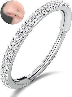 Hypoallergenic Nose Rings Hoops - 20G 18G 16G G23 Titanium Cartilage Earrings Septum Jewelry Hinged Segment Ring CZ Paved Lip Conch Daith Rook Helix Tragus Lobe Snug Body Piercing 6/7/8/9/10MM