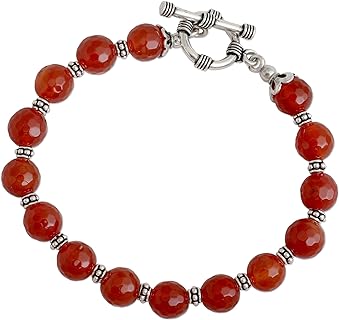 NOVICA Handmade .925 Sterling Silver Beaded Bracelet with Toggle Clasp, No Gemstone, Elegant Carnelian Beads from India, Perfect Gift for Birthdays or Holidays - 'Royal Glow' Design, 7.25 Inches Length