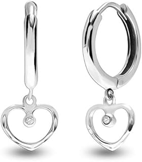 LeCalla Flaunt Sterling Silver Jewelry Hanging Charm Diamond Hoop Earrings for Teens and Women (G-H Color, I1 Clarity)