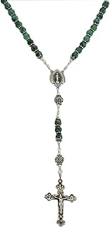 Sterling Silver Rosary, Turquoise 6mm, Crucifix & Miraculous Medal, 23" Necklace Prayer Beads