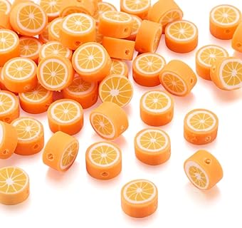 50PCS Handmade Polymer Clay Round Beads Orange Slice Loose Beads Fruit Theme Spacer Beads for DIY Bracelet Necklace Earring Charm Jewelry Making Hole 1.8mm