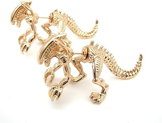 Punk Alloy Push Back Alien Stud Earrings in T-Rex Dinosaur Skull Design for Women - Vintage 3D Animal Skeleton Jewelry for Halloween and Christmas