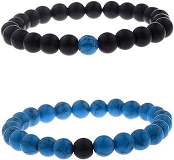 Hitele Long Distance Bracelets For Lovers Couples Matching Gift Matte Agate 8mm Bead Stone (Elastic Red)