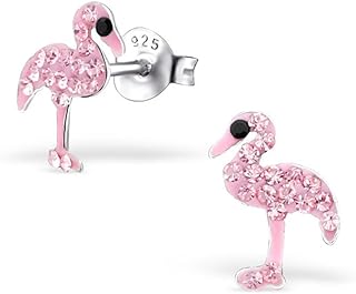 Tiny Flamingo Earrings Light Pink Rose Crystal Stering Silver 925 (E22334)