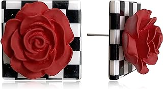 Handcrafted Acrylic White Rose Stud Earrings with Push Back for Ladies - Unique Vintage Square Design in Resin and Alloy