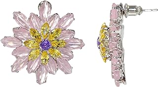 Pink Floral Stud Earrings for Women Stone Cluster Design Stud Earrings 1.18inch Flower Shaped Earrings for Women and Girls