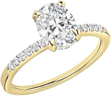 Eco-friendly 1 Carat Lab Grown Diamond Engagement Ring - 10K Solid Rose Gold Solitaire & Hidden Halo - Oval & Round Cut White Diamonds