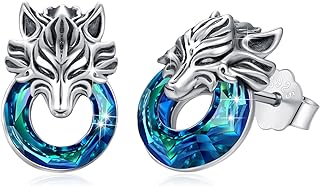 YEESIA Crystal Wolf Stud Earrings with Push-Back Fastening - 925 Sterling Silver Animal Jewelry for Women, Men, and Kids