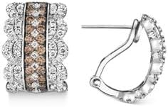 Angel Hoop Earrings with Clip On Back Finding and Brown Diamond Gems for Girls and Women in Sterling Silver, Round Design