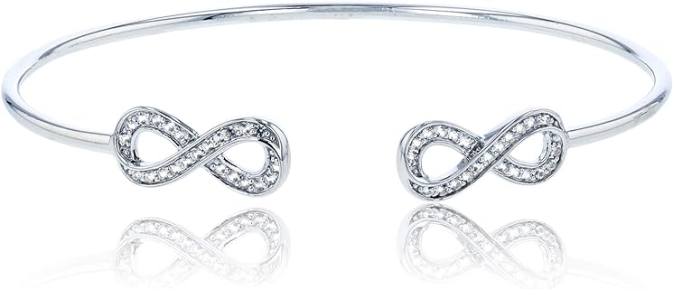 Endearing Sterling Silver Open Bangle with Snap Clasp, Adorned with Round-Cut Created White Sapphires - Ideal for Elegant Women - Infiniti Design