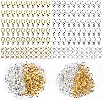 600 pcs Lobster Clasps and Open Jump Rings Set, Jewelry Clasps Necklace Clasps Lobster Claw Clasps for Jewelry Making Findings&Bracelets Stocking Stuffers for Women(Gold, Silver)
