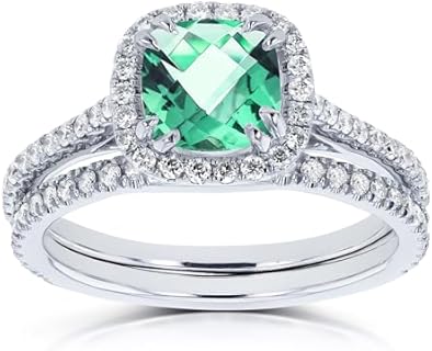 1 Carat Cushion-Cut Lab Grown Emerald Wedding Ring Sets for Women,10K 14K 18K Real Gold Moissanite Engagement Ring Sets,Bridal Sets with Free Engraving Size 5-11