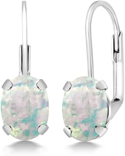 Gem Stone King 925 Sterling Silver Genuine Gemstone Birthstone Leverback Earrings | Oval 8X6MM Drop Dangle Earrings for Women