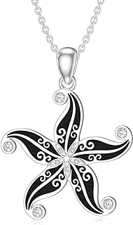 925 Sterling Silver Vintage Lab Grown Diamond Starfish Pendant Necklace with Rolo Chain - Unique Jewelry Gift for Women and Girls