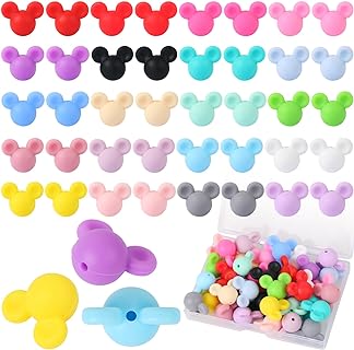 40 Pcs Mouse Head Silicone Beads, Mouse Silicone Focal Beads for Keychain Making, Cute Silicone Beads with Box, Rubber Loose Beads for Pens Crafts Necklace Bracelet Lanyard (Colorful)