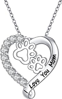 S925 Sterling Silver Dog Paw Love Heart Pendant Necklace Jewelry Gift for Women Mom Wife