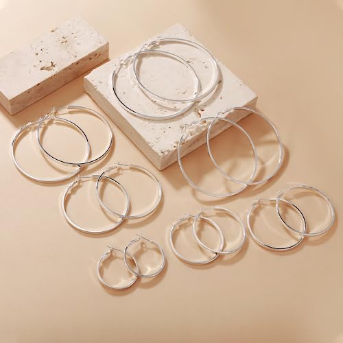 LOUMILEO Sterling Silver Hoop Earrings Large Silver Hoop Earrings for Women Lightweight Big Silver Hoop Earrings Hypoallergenic Thin Silver Hoop Earrings for Women Girls 30/40/50/60/65/70MM