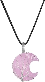 YATSKIA Crescent Moon Necklace - Crystal Necklace - Wire Wrapped Crystal Pendant Necklace - Crystal Moon Necklace