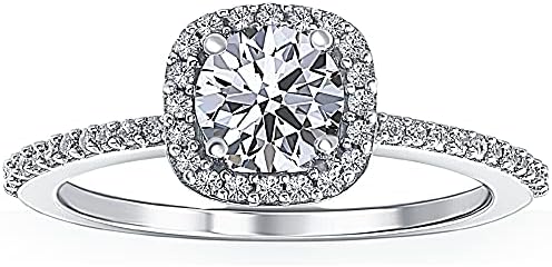 P3 POMPEII3 1 Ct Diamond Cushion Halo Engagement Ring Lab Grown 14k White Gold