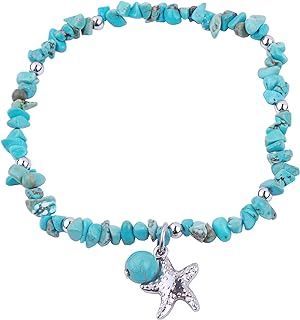 Bead Chain Chakra Anklet with Spring Ring Clasp, Stainless Steel Starfish & Amethyst Healing Stone Design for Women and Girls