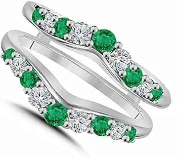 Elegant 0.50 Ct Sterling Silver Engagement Ring with Green Emerald & Diamond Accents, 14K White Gold Finish, Women's Size 5