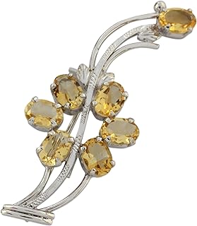 NOVICA Handmade Citrine Floral Brooch Pin Crafted 7 Carats .925 Sterling Silver Rhodium Plated Yellow India Birthstone [2.1 in L x 0.8 in W] 'Marigold Sunshine'