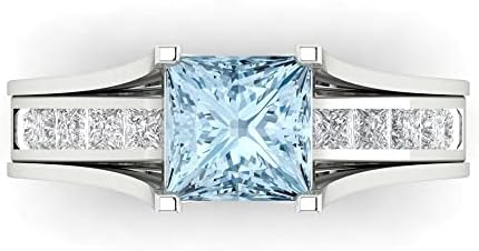 Clara Pucci 3.40ct Princess Cut Solitaire Natural Aquamarine Engagement Anniversary Wedding Ring Band set Sliding 18K White Gold