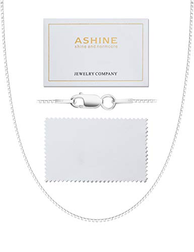 925 Sterling Silver 1mm & 0.8 Italian Box Chain Necklace 16" - 30" with Silver Polishing Cloth/Thin & Strong Necklace for Women Available in 15 Lengths