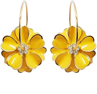 Navachi 18k Gold Plated Enamel Flower Crystal Hoop Earrings(Dia. 3cm)