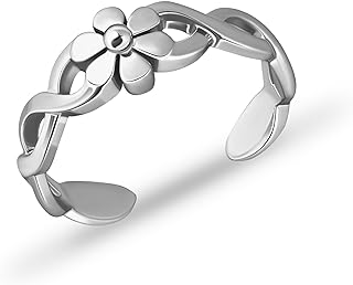 SEA OF ICE Sterling Silver Toe Ring – Braided Flower Daisy Ring for Women – Premium 925 Sterling Silver Toe Rings for Women and Girls – Adjustable Silver Band Ring