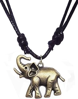 Antique Bronze Elephant Charm Pendant Adjustable Cord Necklace