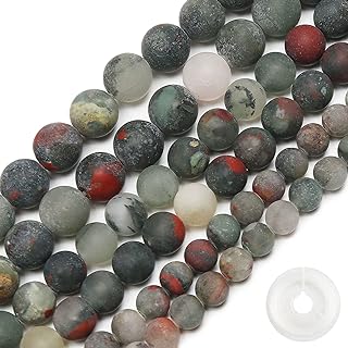 Matte African Bloodstone Beads, 6mm Round Energy Healing Bracelet with Stretch Beading Cord for Jewelry Making - AUREHEN