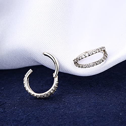 Helix Earrings Double Row Diamonds Septum Piercing Jewelry Hoop Cartilage Earrings Daith Tragus Earrings