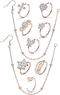 20G Nose Rings Hoop Chain To Ear Piercing Surgical steel Fake Nose Septum Ring Jewelry For Women Crystal Leaf Butterfly Rook Helix Cartilage Daith Piercing Jewelry,Black Nose Clip Cuffs