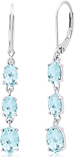925 Sterling Silver Gemstone Oval Dangle Earrings for Women with Leverbacks and 1.5 inch Birthstones by MAX + STONE