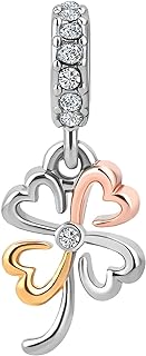 LSxAB Lucky Clover Heart Charm for Bracelets Necklaces Pendants Rose Gold Silver Twotone Lucky Charm Bead gift bead for Women Family Sister Wife