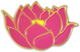 Elegant Lotus Flower Brooch in Polished Base Metal with Butterfly Clasp, Trendy Design - Perfect Enamel Lapel Pin Accessory by PinMart 1x1 inch dimension