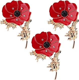 3Pcs Enamel Pins Red Crystal Flowers Poppy Brooches for Womens Broaches or Pins Poppy Gifts Remember Memorial Day Gifts
