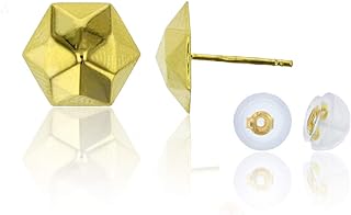 14K Solid Yellow Gold Pyramid or Hexigon Shaped 3D Stud Earrings For Women