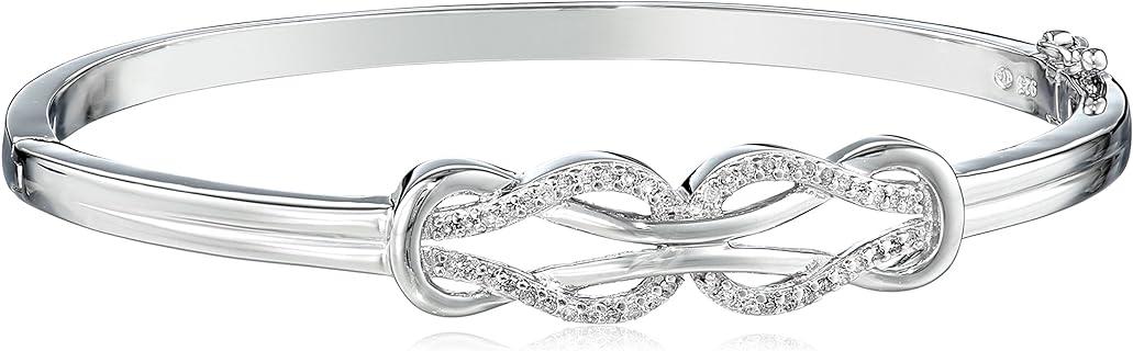 Amazon Essentials Sterling Silver Diamond Double Knot Bangle Bracelet (1/4 cttw, J Color, I3 Clarity) (previously Amazon Collection)