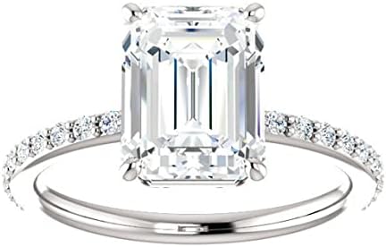 Vintage Lalit Gems 2.50 CT Emerald Cut Moissanite Engagement Ring in White Gold with White Diamond, Perfect for Wife or Girlfriend