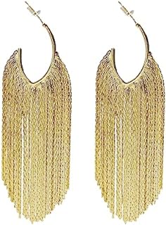 Boho Linear Tassel Drop Dangling Earrings For Women,Long Formal Country Bohemian Fringe Chain Chandelier Prom Statement Trendy Earrings For Girls