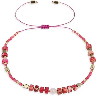 Elegant Handmade Boho Natural Gemstone Bead Bracelet in Pink with Brass Chain- Perfect Gift for Women and Girls