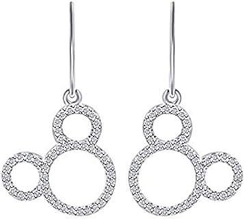 Classic Round Cut Cubic Zirconia Prong Set Look Beautiful Mickey Mouse Dangle Earring With A Fishhook Earrings 925 Sterling Sliver For Womens, Girls