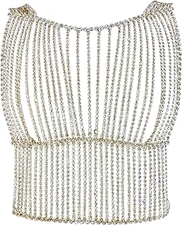 Sparkly Crystal Body Chain Top with Alloy Chain and Crystal Gems, Beach Party Body Jewelry for Women - Trendy Rhinestone Tank Top Design